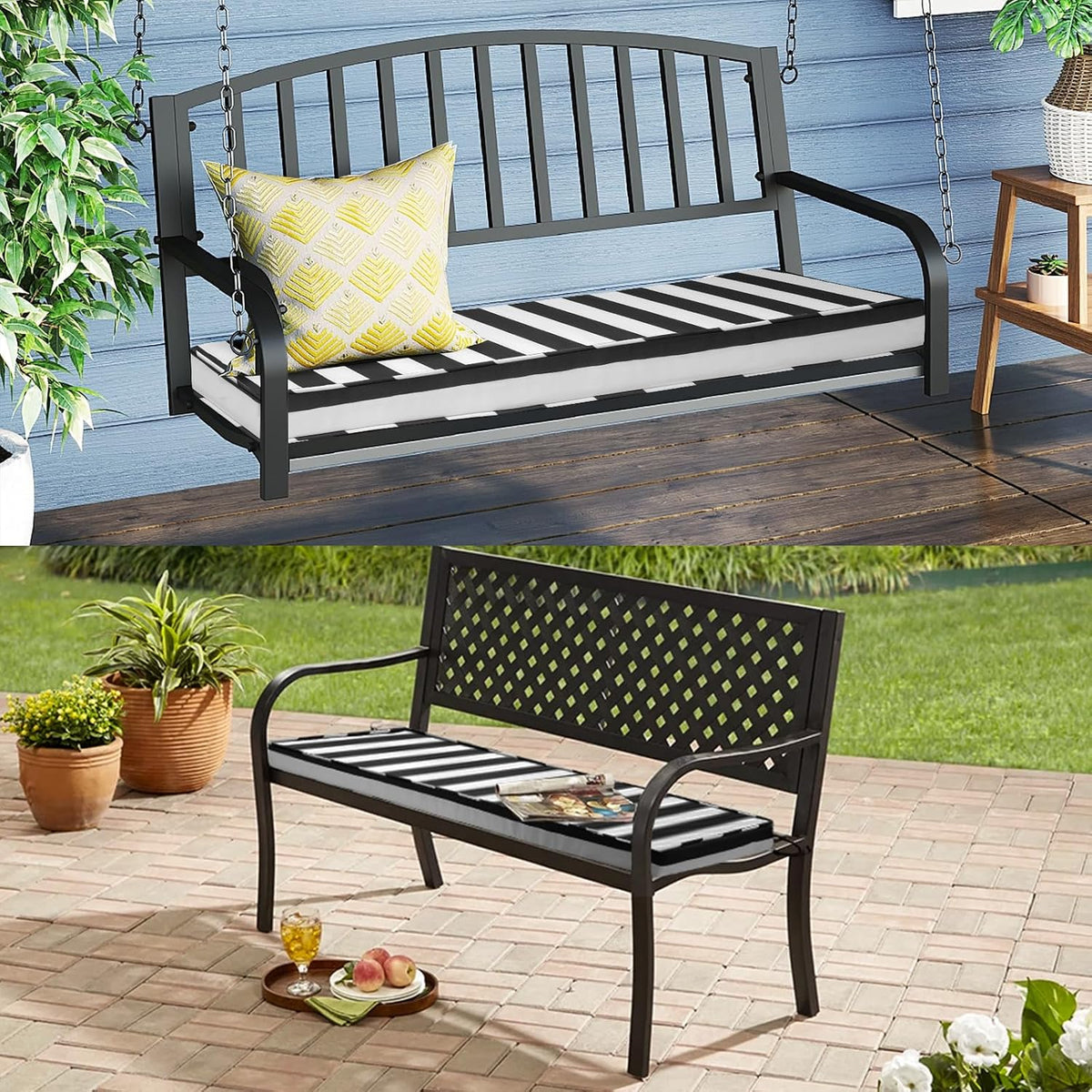 Mrsenloi Outdoor Bench Cushion, 48 x 16 x 3 in, Black&White, 28D Foam