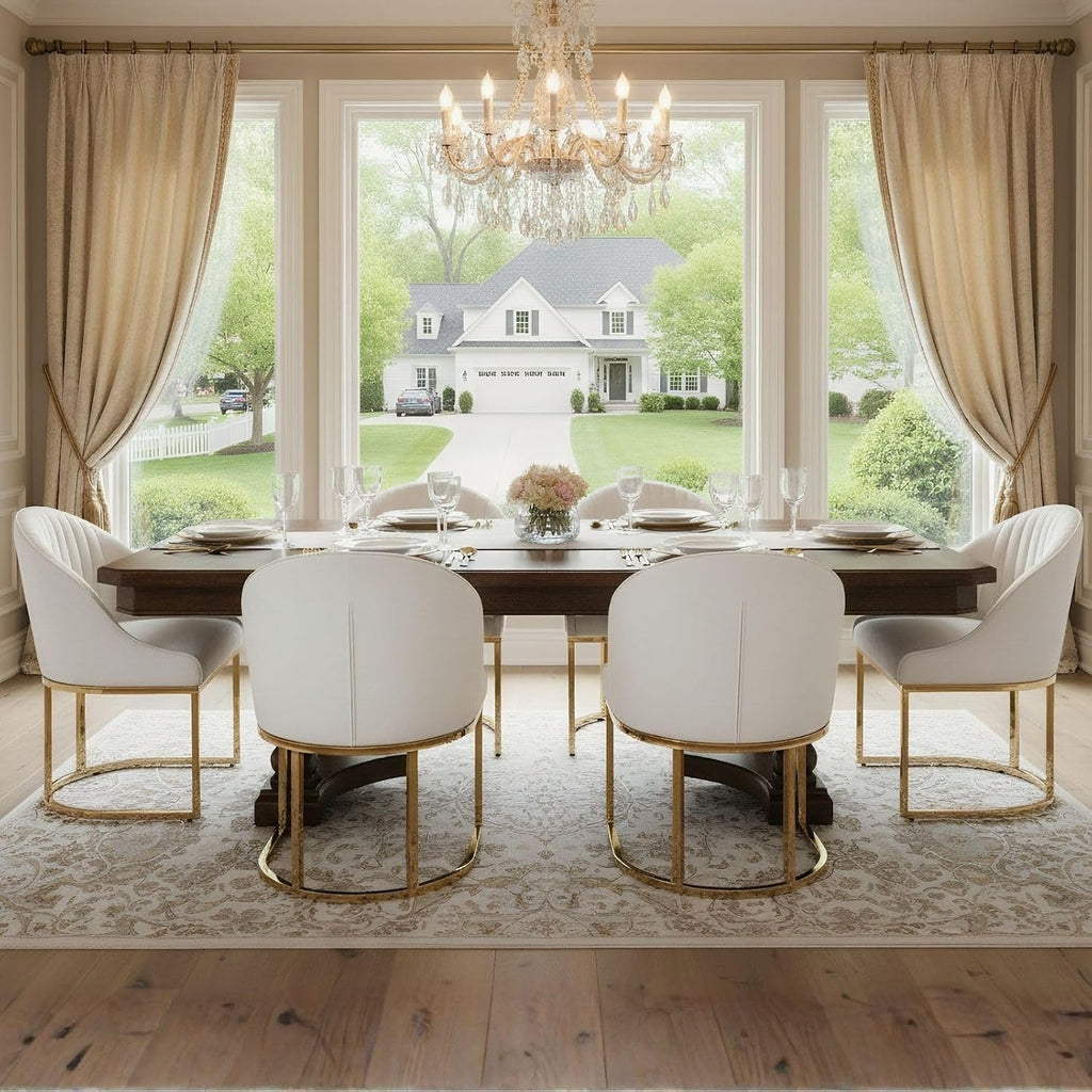 Hyfirm Modern Upholstered Boucle Dining Chairs Set of 6 w/Gold Legs, Beige