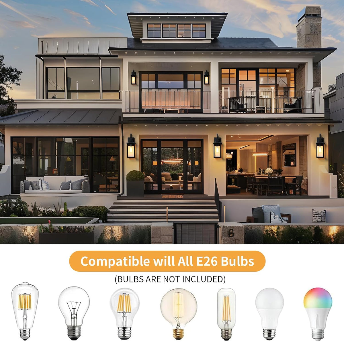 17" Large Outdoor Wall Lights for House 2-Pack, Matte Black