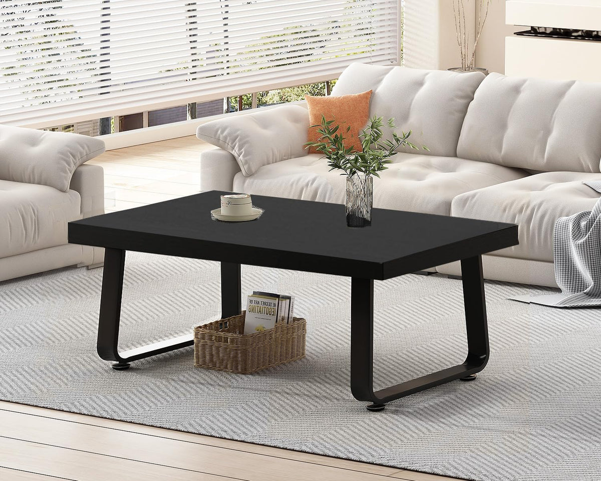 HSH 39" Wood Rectangle Coffee Table for Living Room, Black Oak