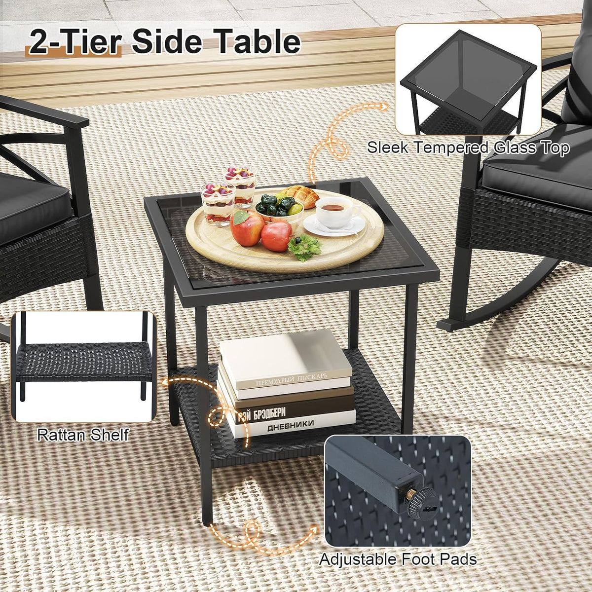 Tangkula 3 Pieces Wicker Outdoor Rocking Chairs Set