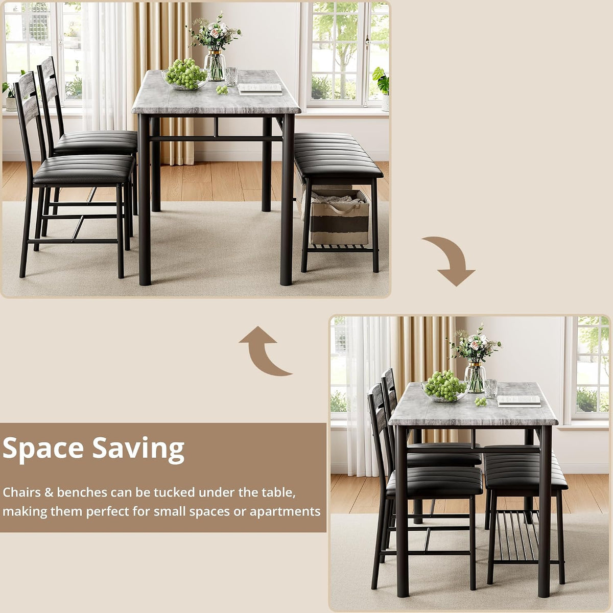 IRONCK Dining Table Set for 4, Kitchen Table and Chairs Set, Gray