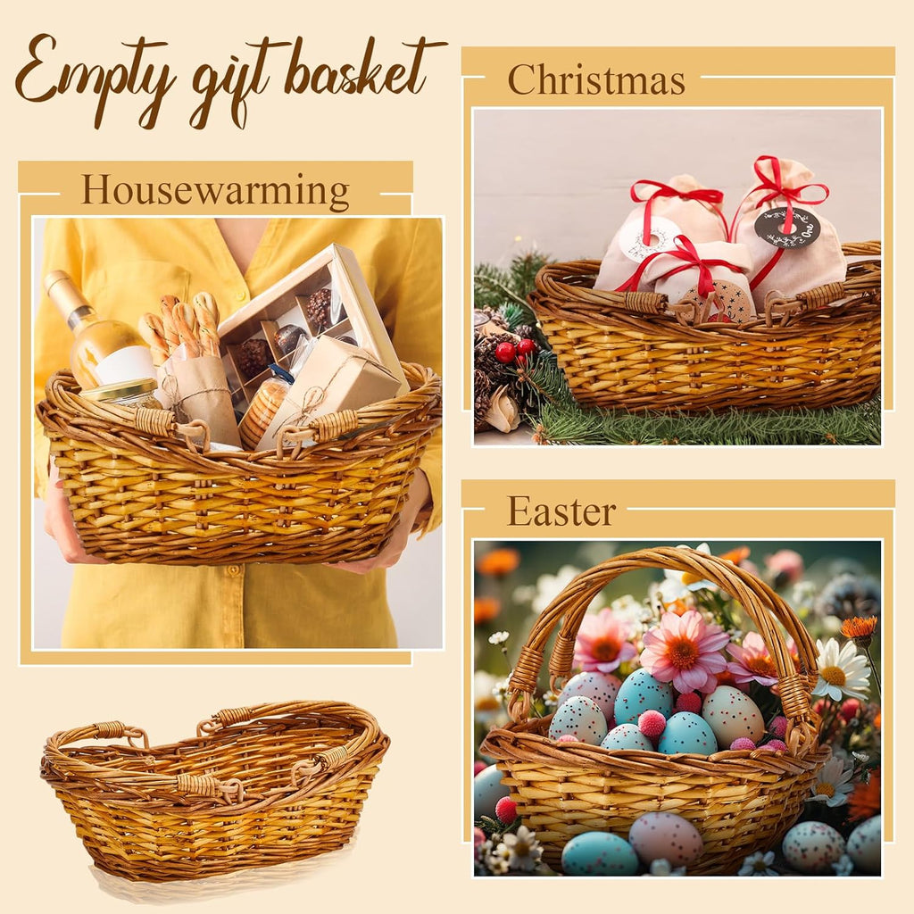 Sintuff 6 Pcs Wicker Picnic Baskets with Handles, Willow Woven,Natural