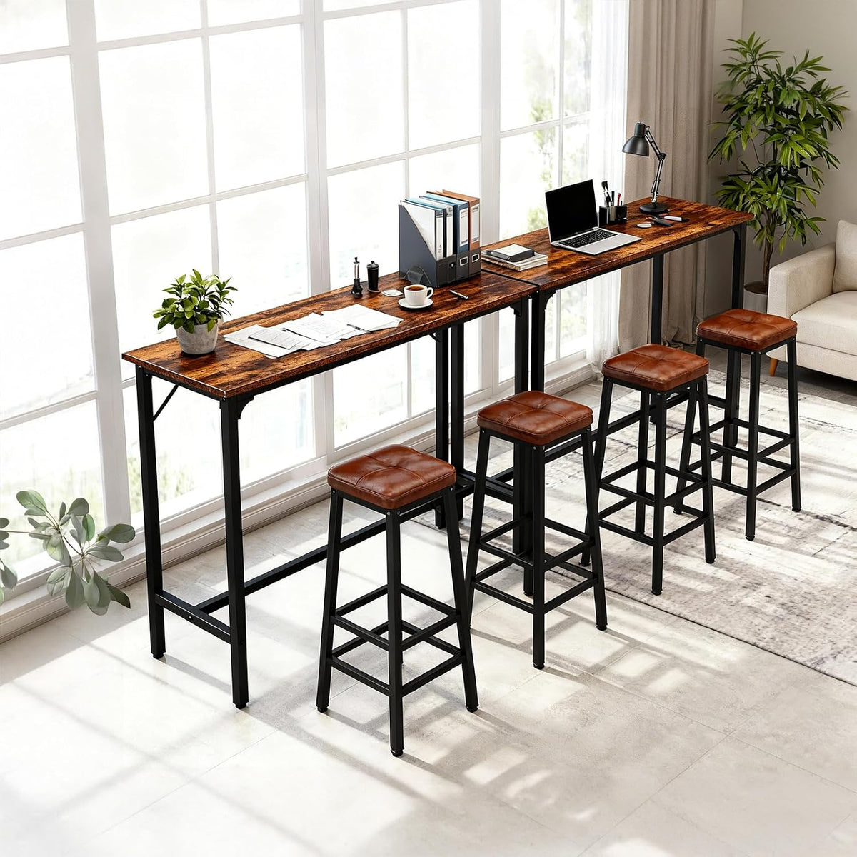 Karl home 43" Bar Table w/Triangular Support, 220 lbs, Rustic Brown