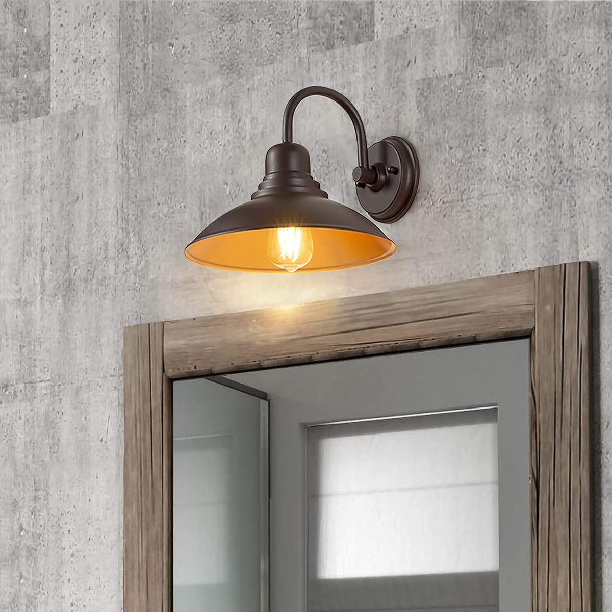GOLDHILL 10.5" Bronze Gooseneck Metal Outdoor Barn Light, Powder Coated Farmhouse Porch Light with Gold Interior, Wet Location Rated Exterior Sconce for Porch, Garage, Bathroom Vanity