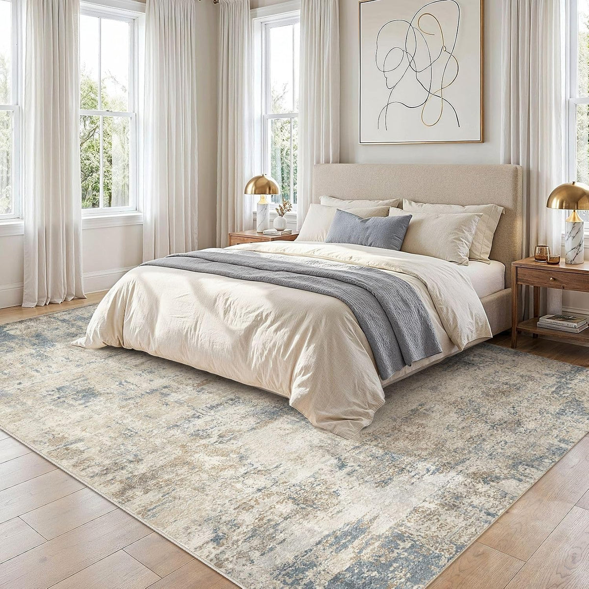 cotiled 10x14 Area Rugs Living Room: Washable Abstract Rug Light Blue