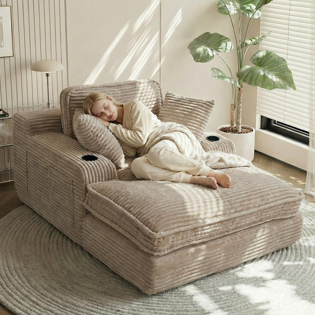 67" Oversized Chaise Lounge Chair Indoor, Soft Boneless Cloud Couch, Camel