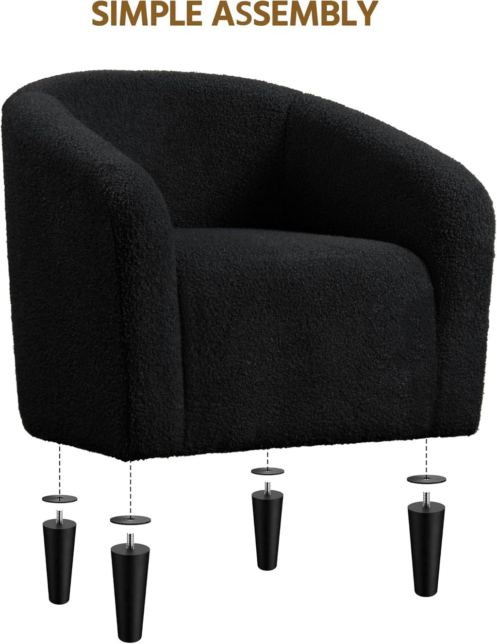Yaheetech Small 25.5in Wide Sherpa Barrel Accent Chair for Bedroom, Black
