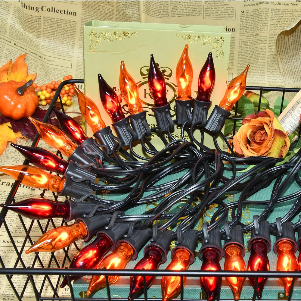 27.8Ft Orange and Purple Halloween Lights Flame String Lights, Spooky Flicker...