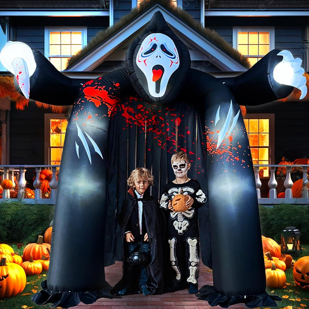 10 FT Halloween Inflatables Archway with Ghost and Build-in LEDs, Blow Up Yar...