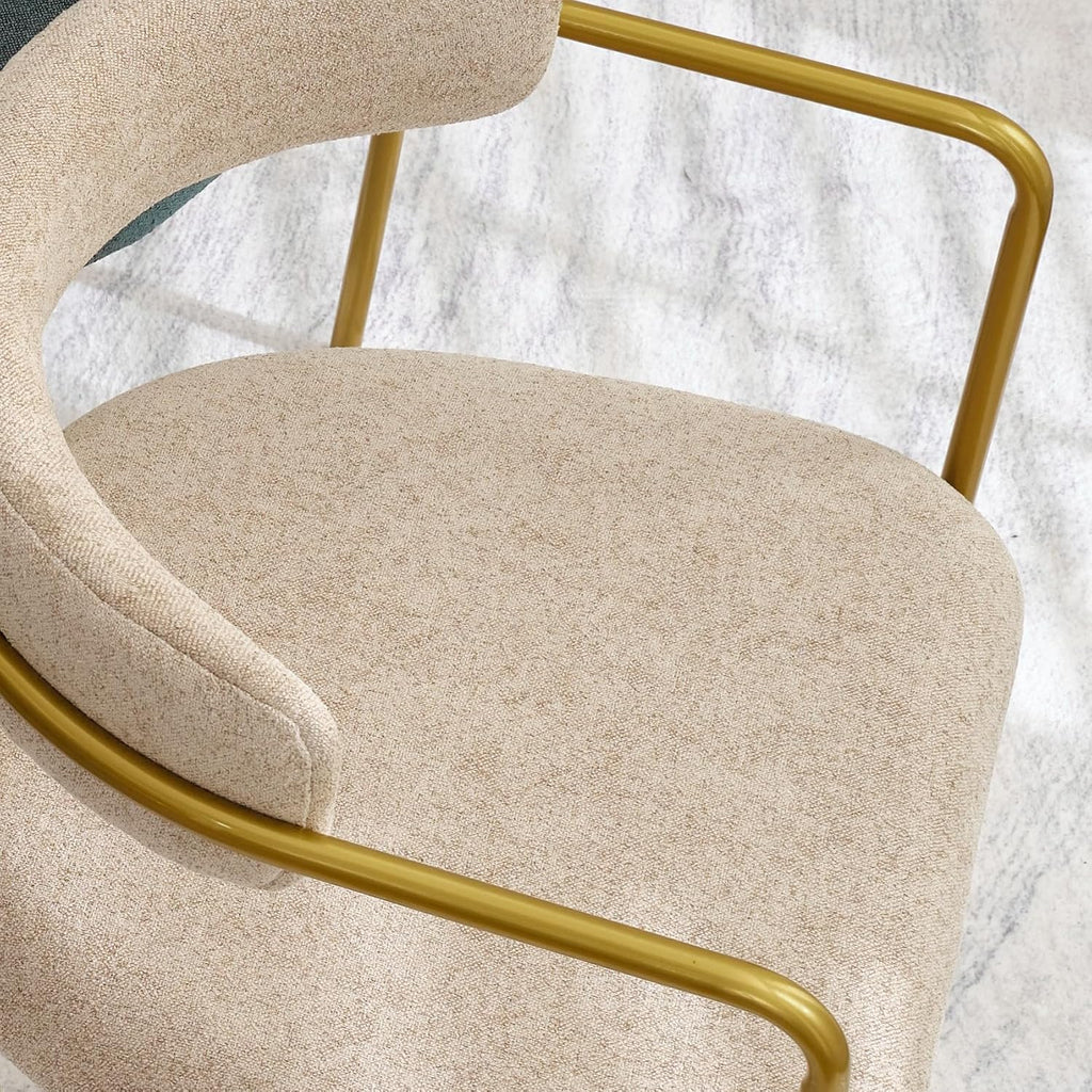 boucle dining chairs set of 6, gold metal showing dimensions