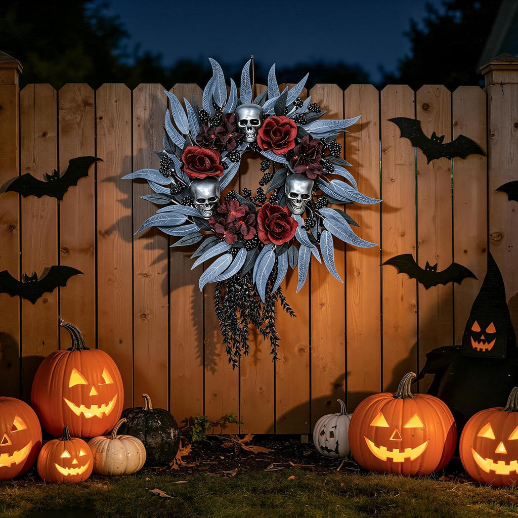 22" Halloween Wreath for Front Door, Gothic Halloween Decor Indoor