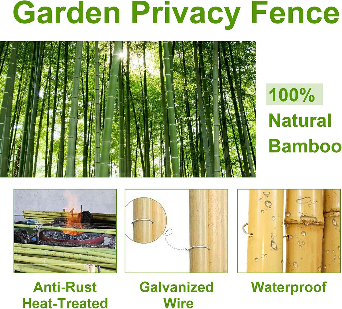 Bamboo Fencing Roll 6 ft High x 8 ft Long x 0.75 in D, Natural Bamboo Privacy Fence, Divider Decorative Fence for Patio, Balcony, Garden, Border Pool