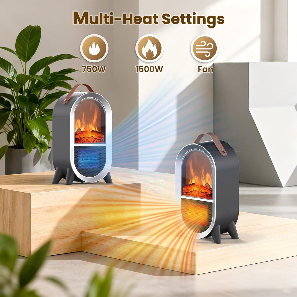 Riseon Portable Electric Fireplace Heater for Home Office, Black