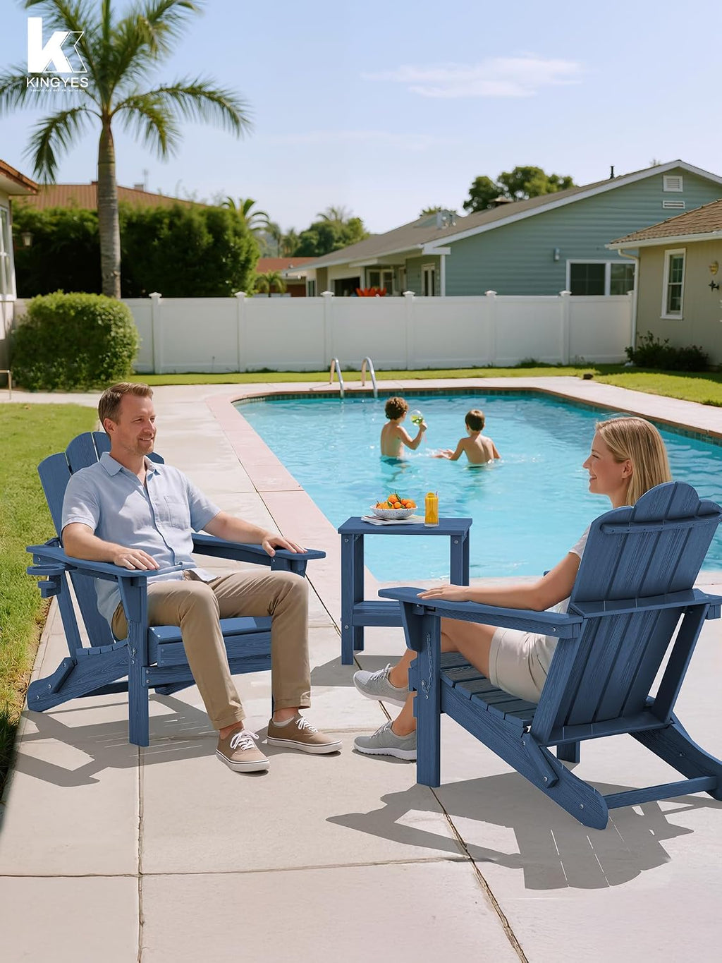 KINGYES Adjustable Adirondack Chairs Set of 2, Folding Outdoor Chair, Blue