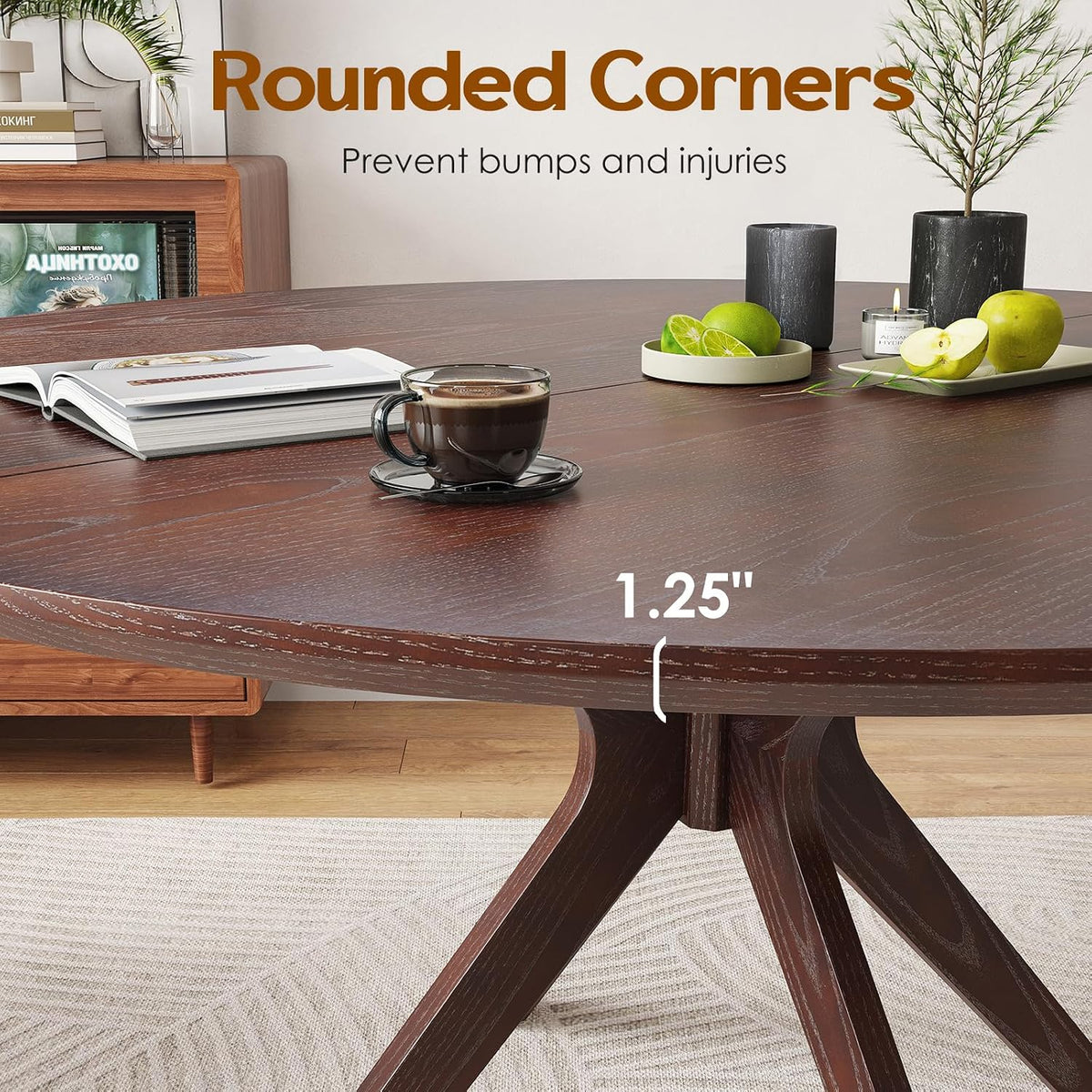 Soohow 47.2" Solid Wood Round Dining Table for 4-6 People with Intersecting Pedestal Base, Circle Kitchen Tables for Dining Room, Kitchen, Walnut