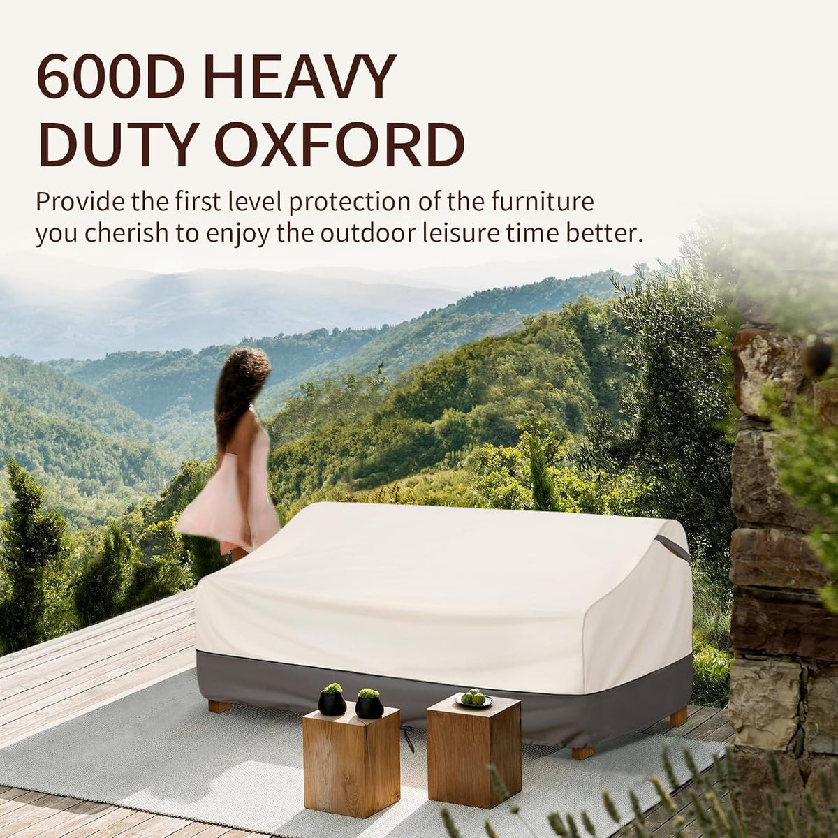 Waterproof Patio Furniture Sofa Cover, 600D Oxford Heavy-Duty Outdoor Protector for 3-Seater Couch, All-Season UV & Wind Resistant with Buckles & Air Vent, 79"W x 38"D x 35"H (Beige/Grey)