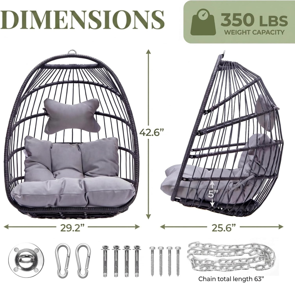 RADIATA Hanging Egg Chair Outdoor Without Stand, Wicker Rattan Swing Set