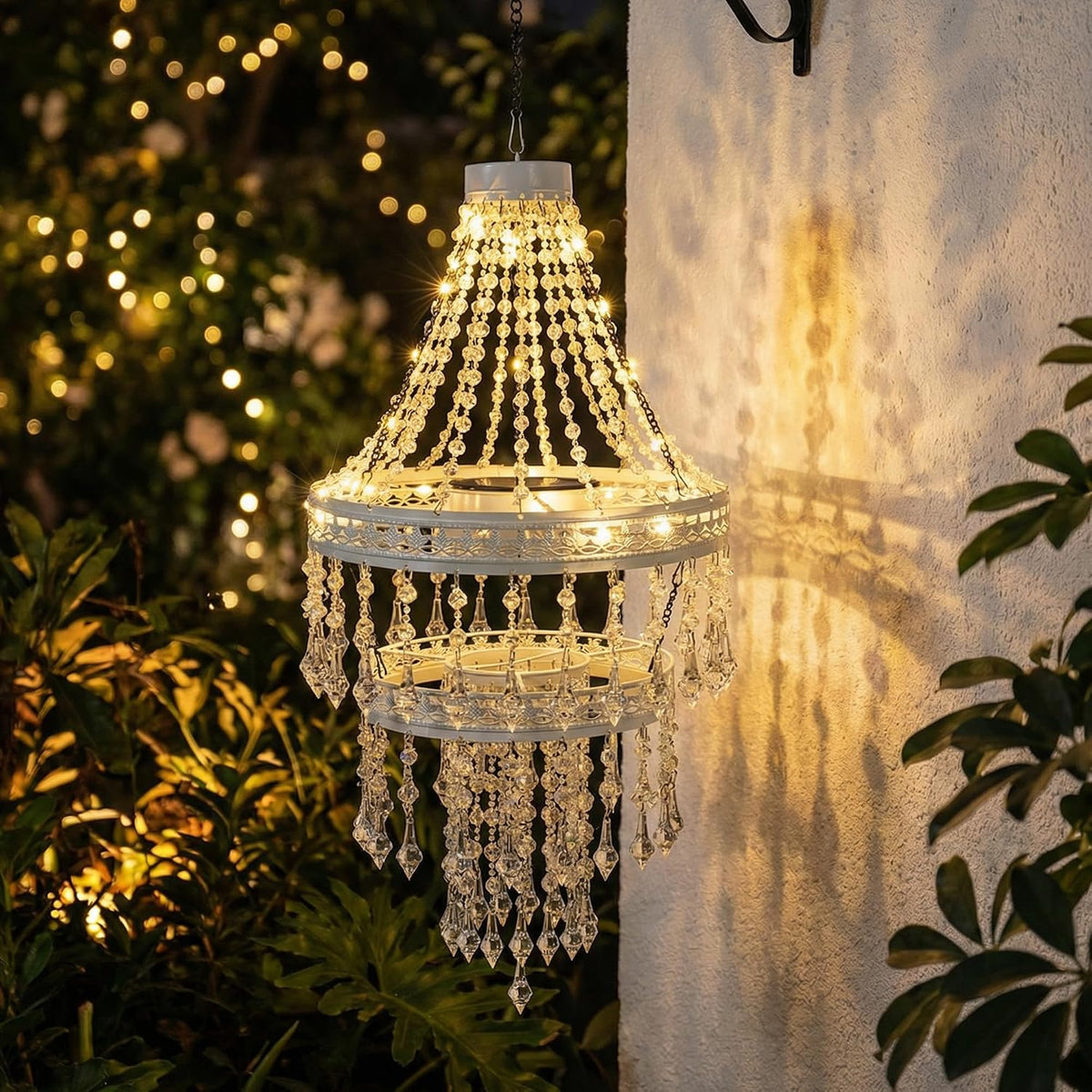 Solar Crystal Hanging Chandelier Outdoor Decorative Garden Light | Acrylic Crystals with 30 Warm LEDs for Gazebo, Wedding, Party, Tree Perfect Gift for Mom