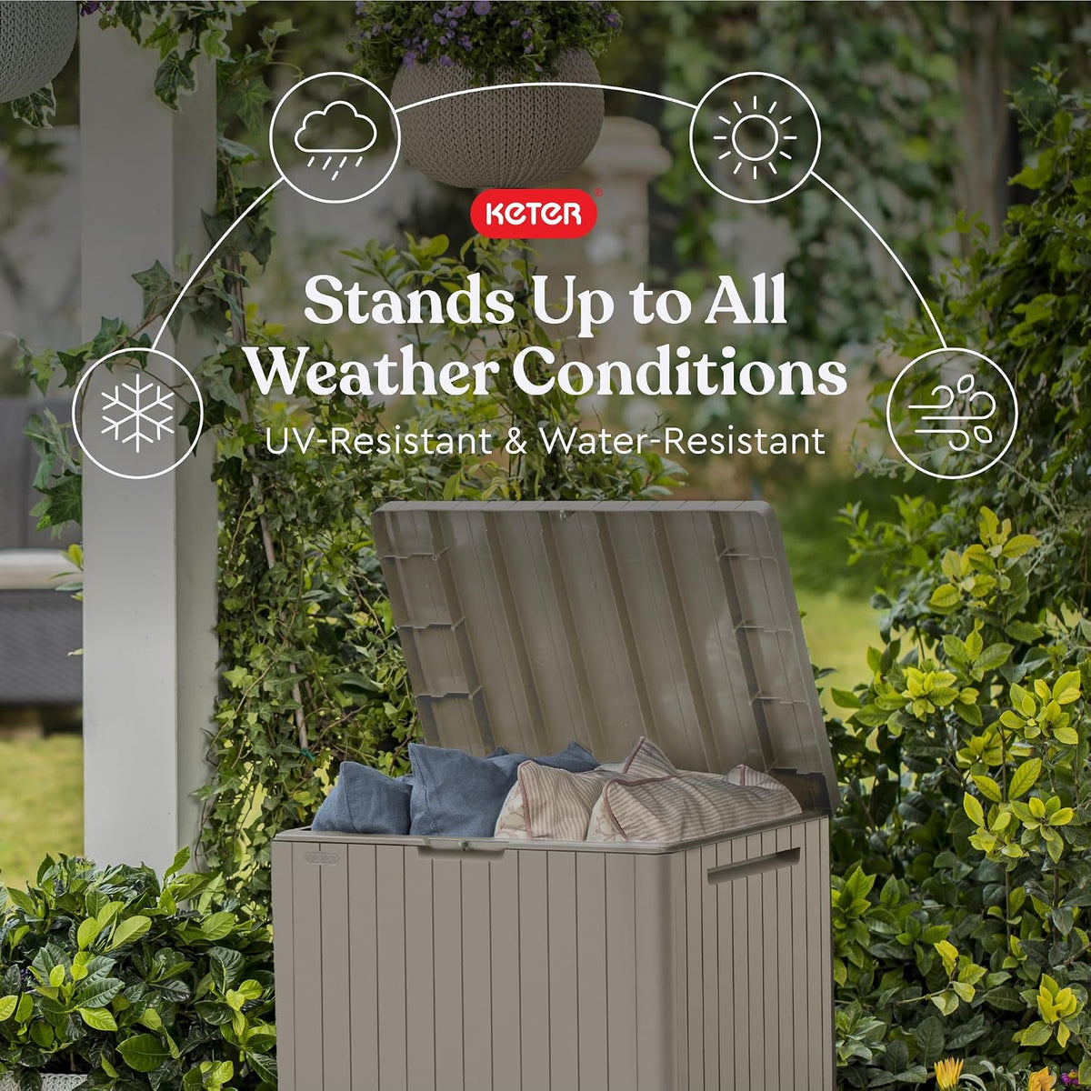 Keter City 30 Gal Outdoor Storage Box and Patio Side Table