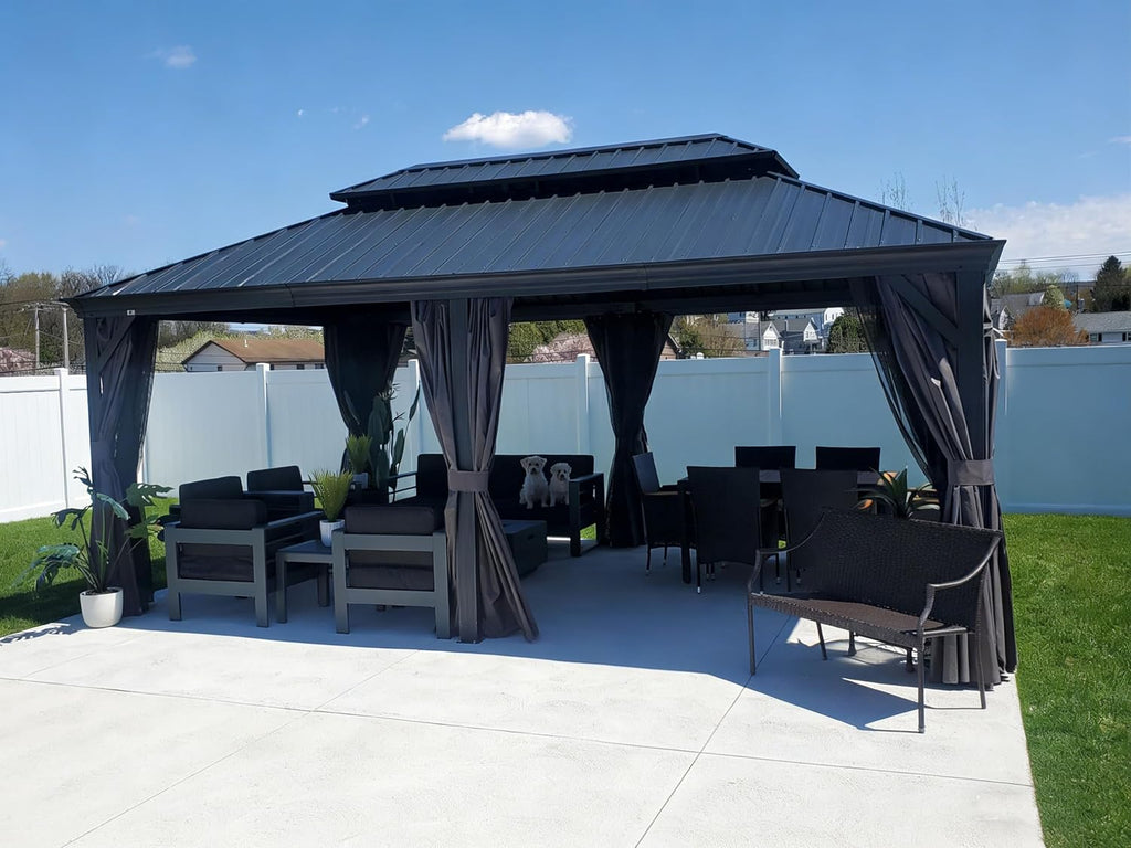 PURPLE LEAF Patio Gazebo 12' X 20' Built-in Drainage System, Gray