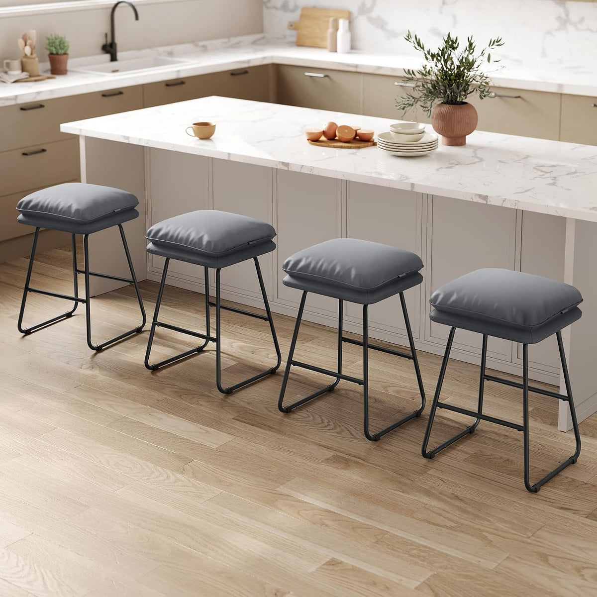 VASAGLE Bar Stools Set of 2, Leather, Metal Sled Legs, 25.6 Inches