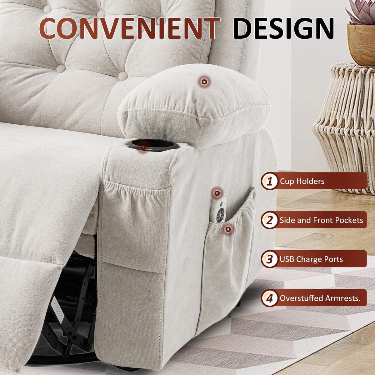 Rocker Recliner Chair with Massage and Heat, White