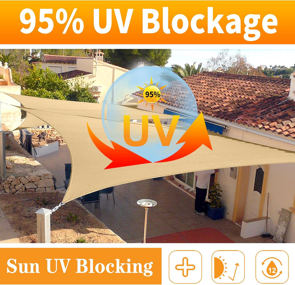 16' x 20' Gray Rectangle Sun Shade Sail Canopy Durable Fabric UV Block Awning, We Make Custom Sizes
