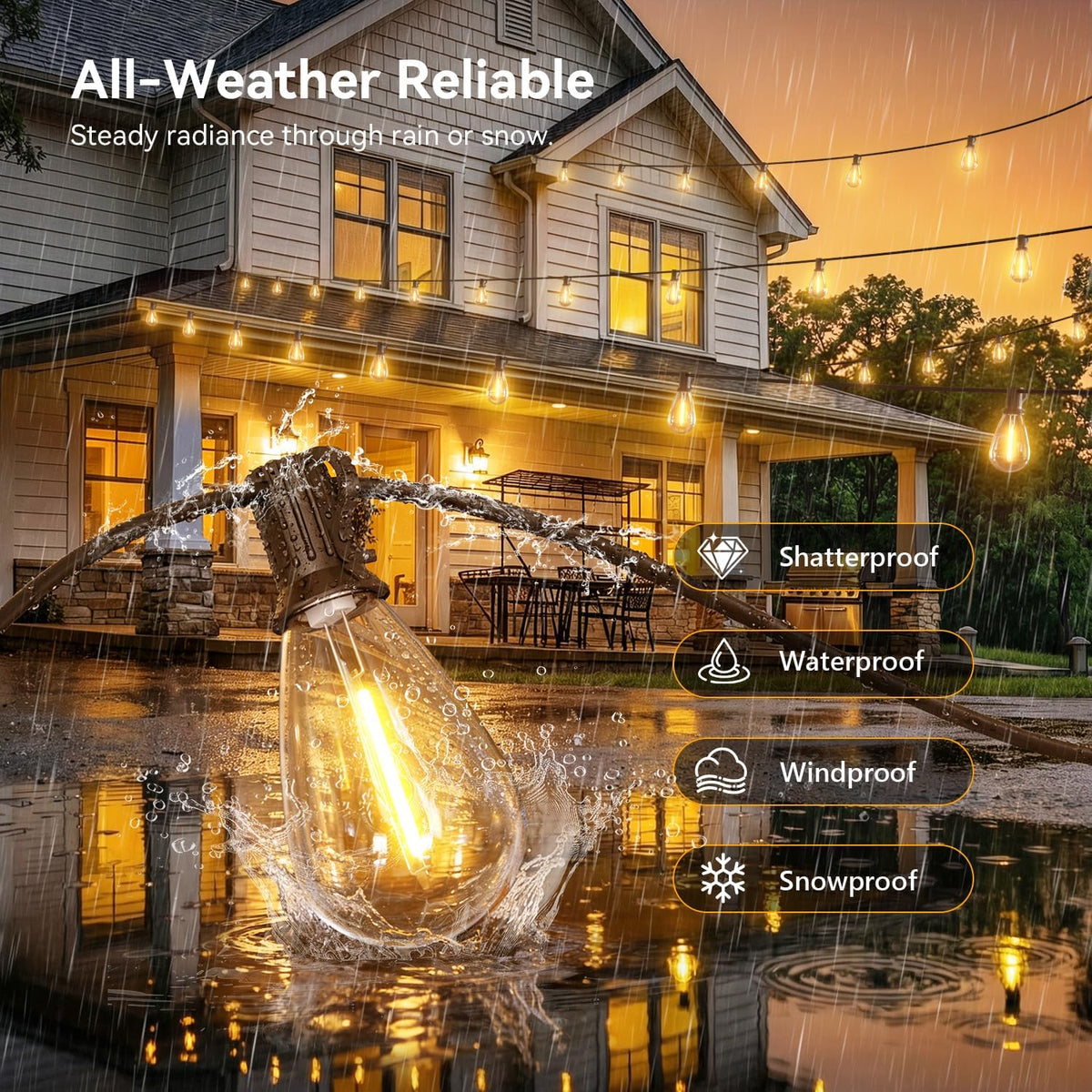 200FT Outdoor String Lights with Remote, Waterproof Patio Lights with 72+2 Shatterproof LED Bulbs,Dimmable Hanging Decor for Backyard Garden Porch Bistro, Timer & 3 Modes,2200K Warm White