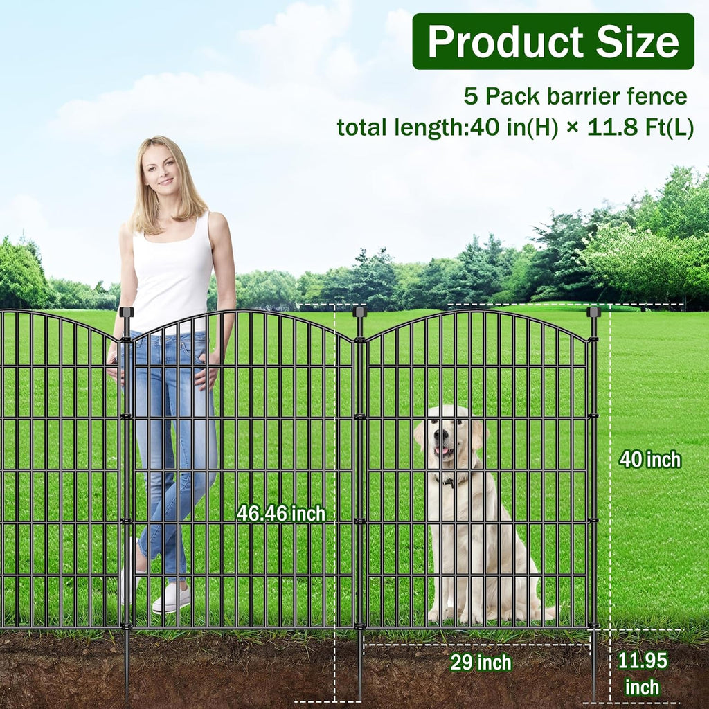 5 Panel No Dig Decorative Garden Fence 40" H x 11.8'L Outdoor Dog Barrier