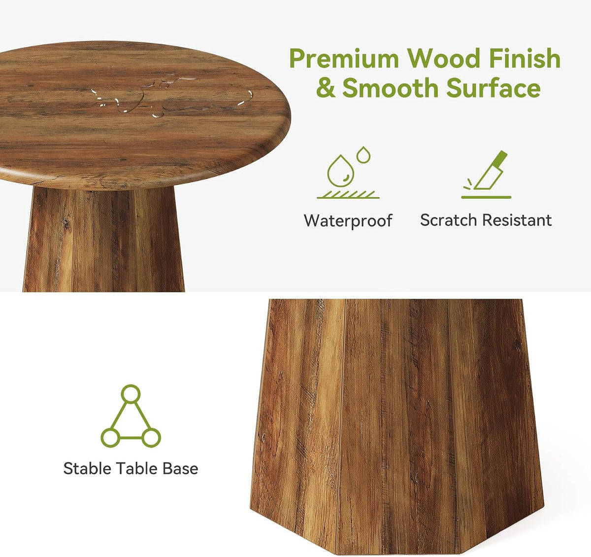 LITTLE TREE 31.5" Round Dining Table for 4, Wood Kitchen Table with Wooden Tabletop and Octagonal Base for Dining Room, Apartments, Office & Restaurants, Deep Brown