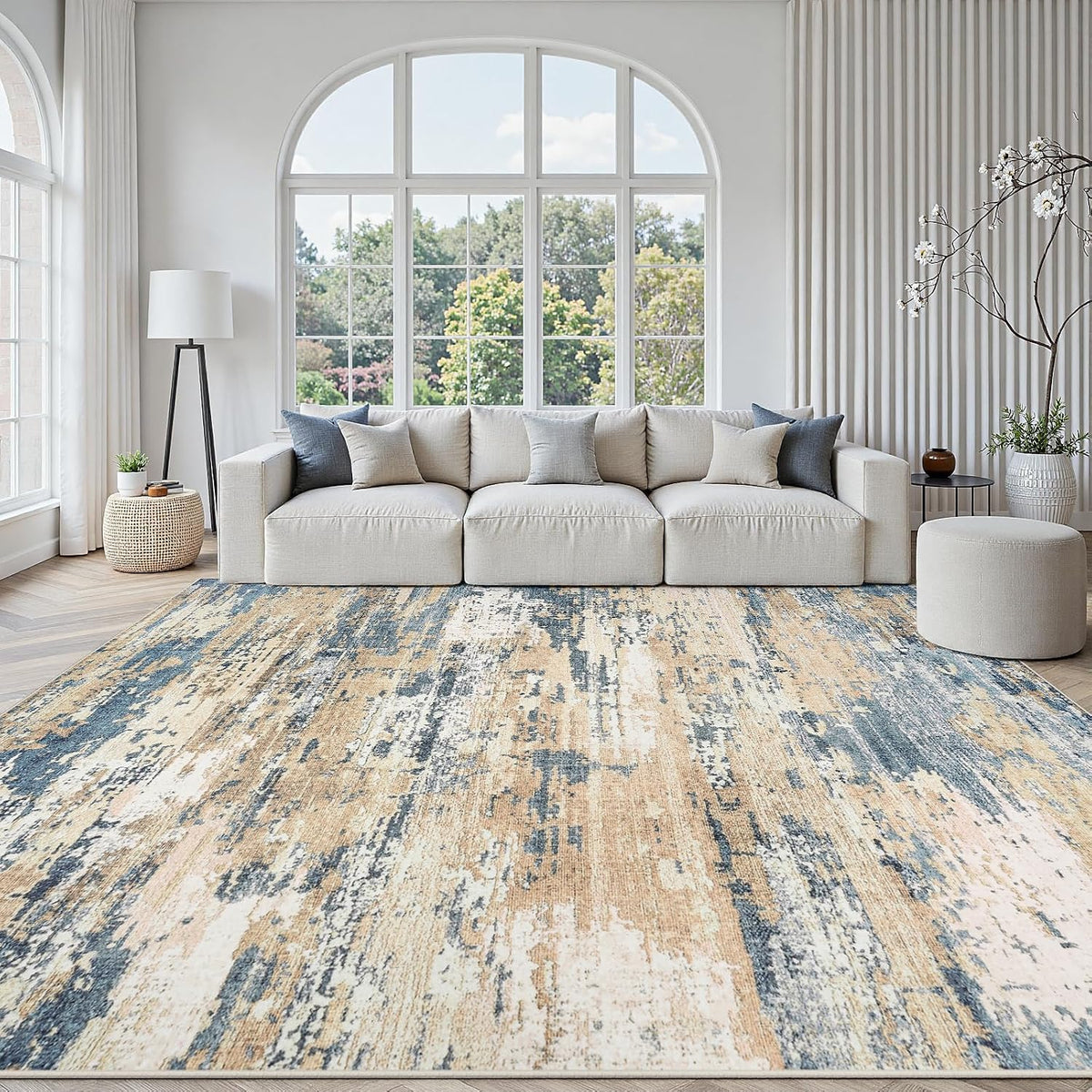 8x10 Area Rugs for Living Room Large Washable Abstract Rug Room Brown/Blue