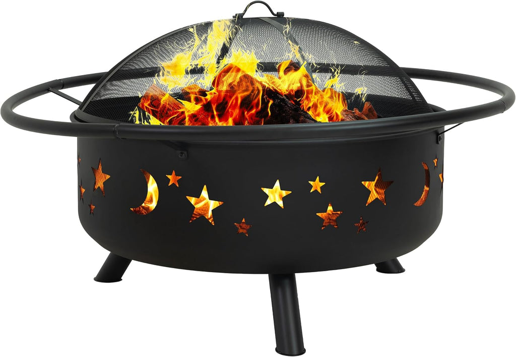 Sunnydaze Cosmic 42" Large Fire Pit for Outside Wood Burning, Round, Metal