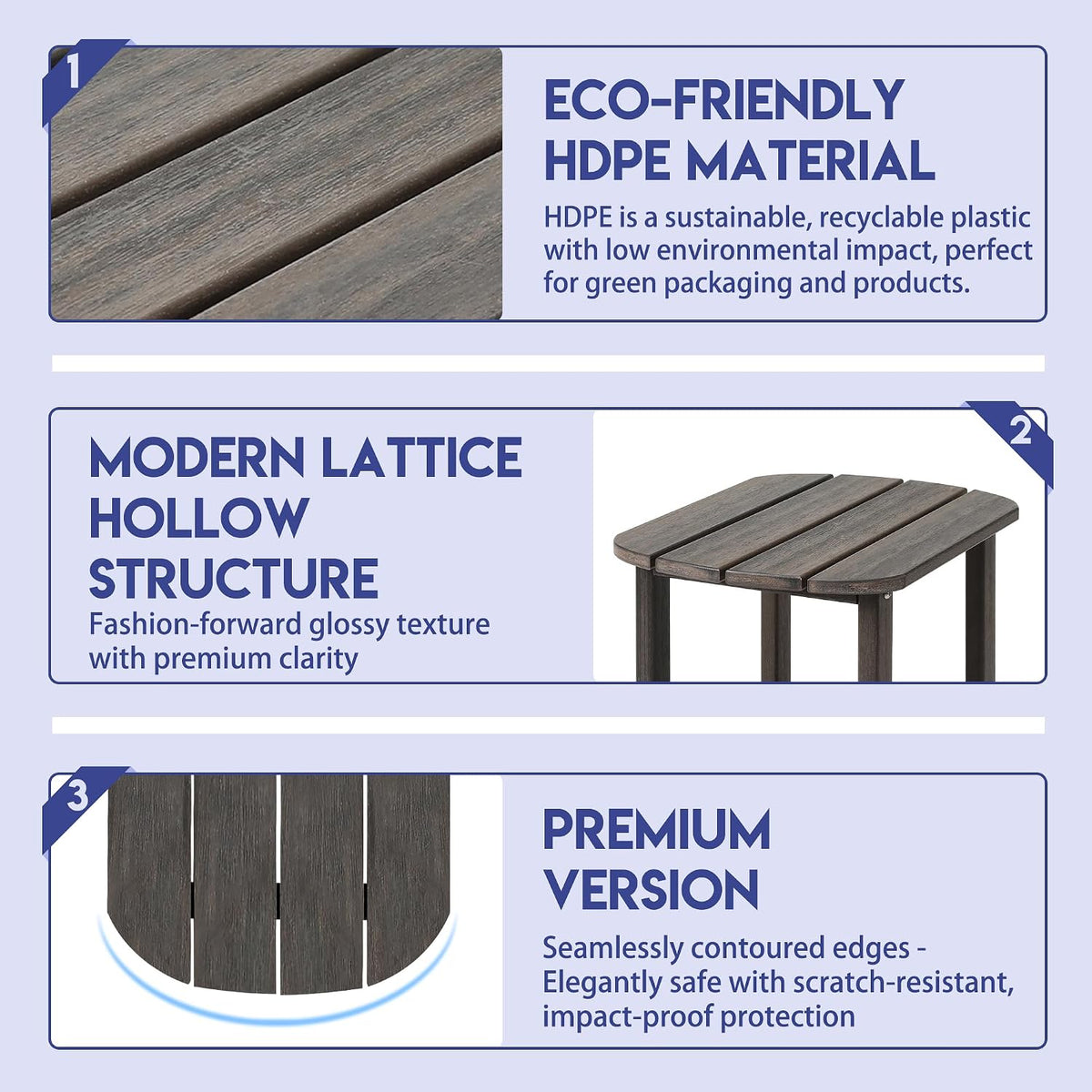 LZRS 2-Tier Patio Side Table, Heavy Duty HDPE Outdoor End Table with Wood Texture, Weatherproof Composite Table for Adirondack Chairs, Deck, Pool, Indoor/Outdoor, No Peeling Cracking(Brown Mixture)