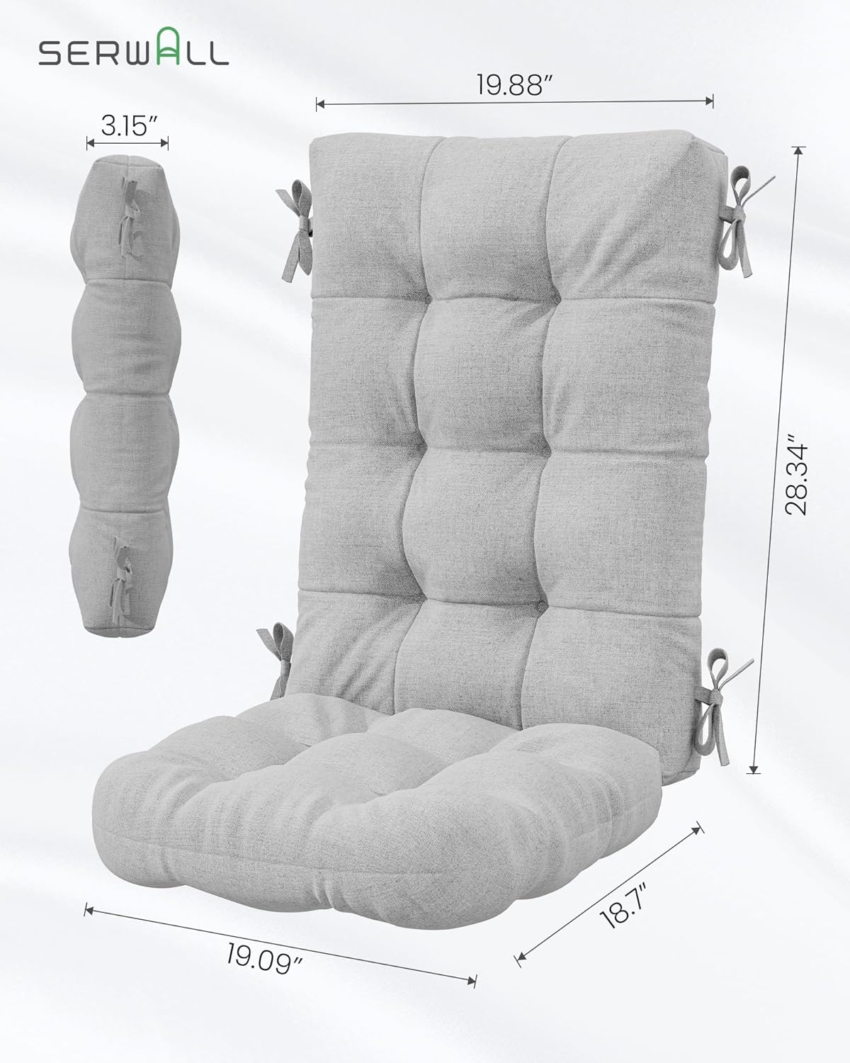 SERWALL HDPE Outdoor Rocking Chair Cushion Set of 2, Gray