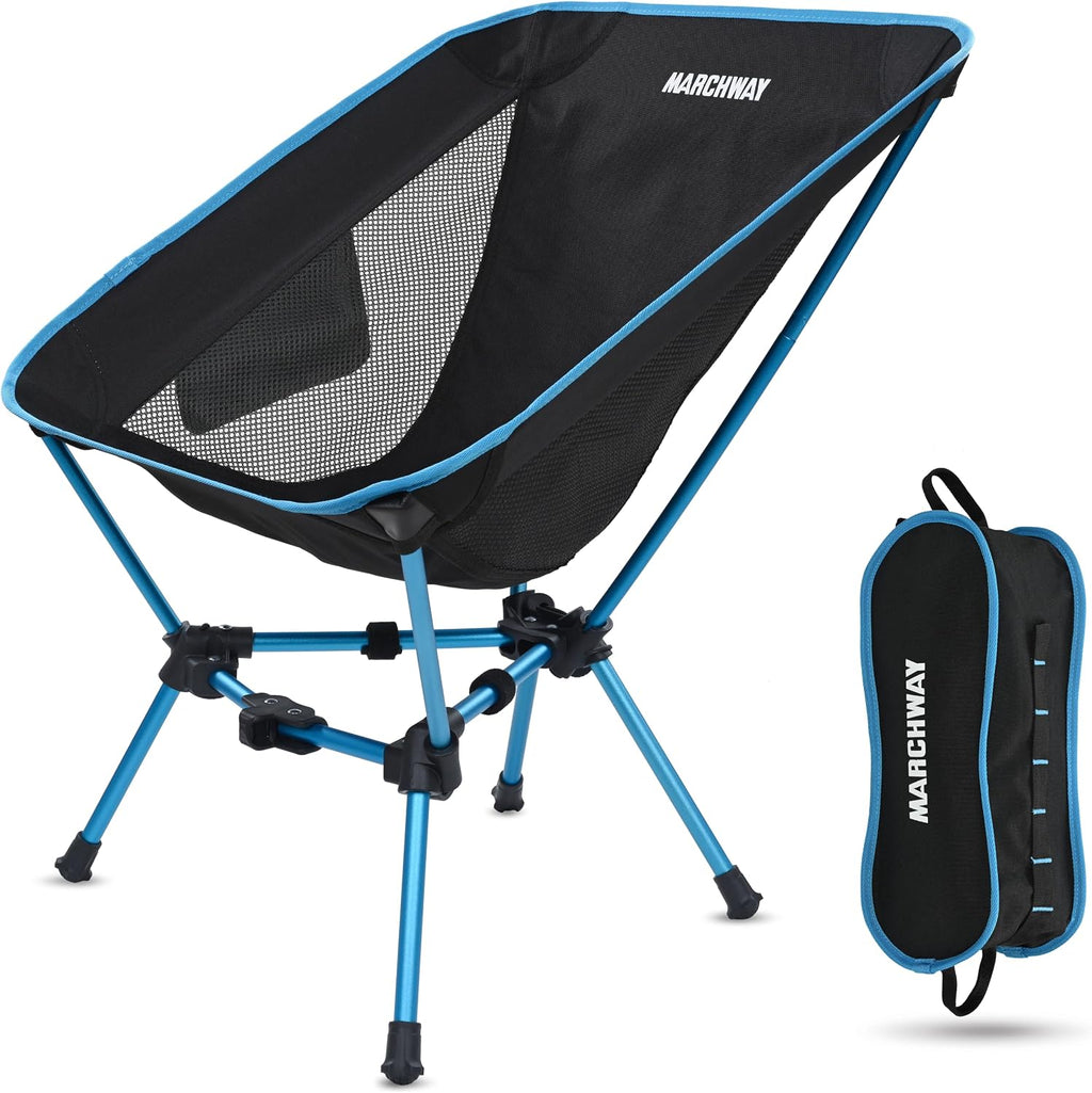 MARCHWAY Lightweight Folding Camping Chair, Portable Foldable Compact for Outdoor Camp, Travel, Beach, Picnic, Festival, Hiking, Backpacking, Supports 330Lbs (Blue)