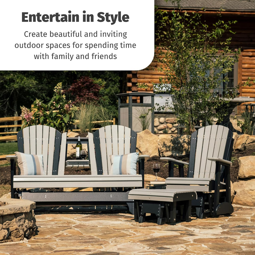 LuxCraft 2' Adirondack Glider Chair, Outdoor Patio Rocking Glider, Gliding Rocker for Outside (Cedar & Black)