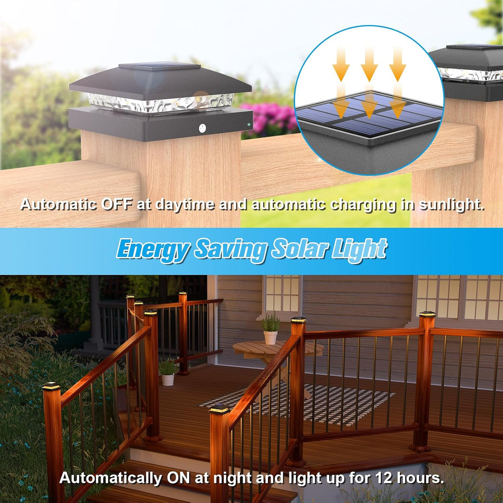 VOLISUN 4x4 Solar Post Cap Lights, 12 Pack Black Waterproof Fence Lights