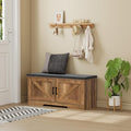 HOMSHO Farmhouse Shoe Storage Bench with 2 Barn Doors & Padded Seat Cushion
