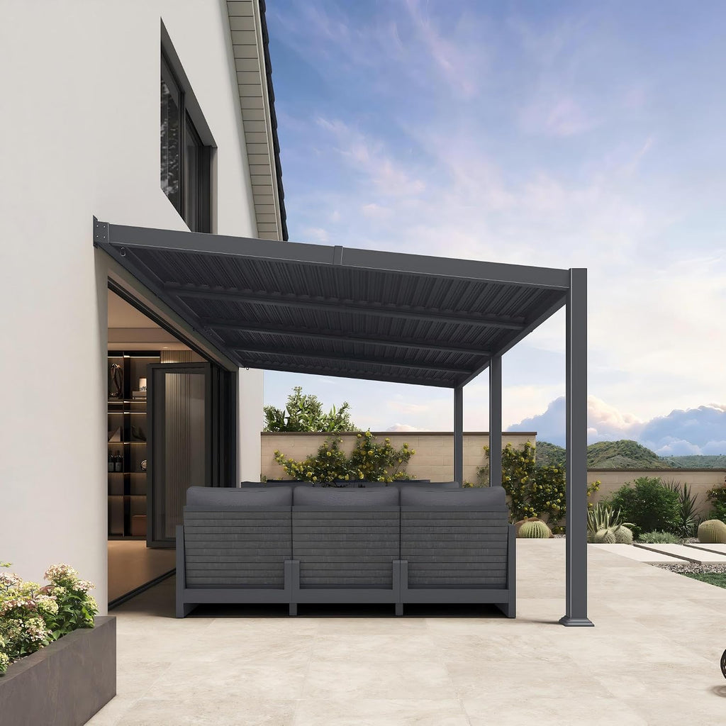 PURPLE LEAF Wall Mounted Pergola 10' x 20' Louvered Pergola,Aluminum Frame