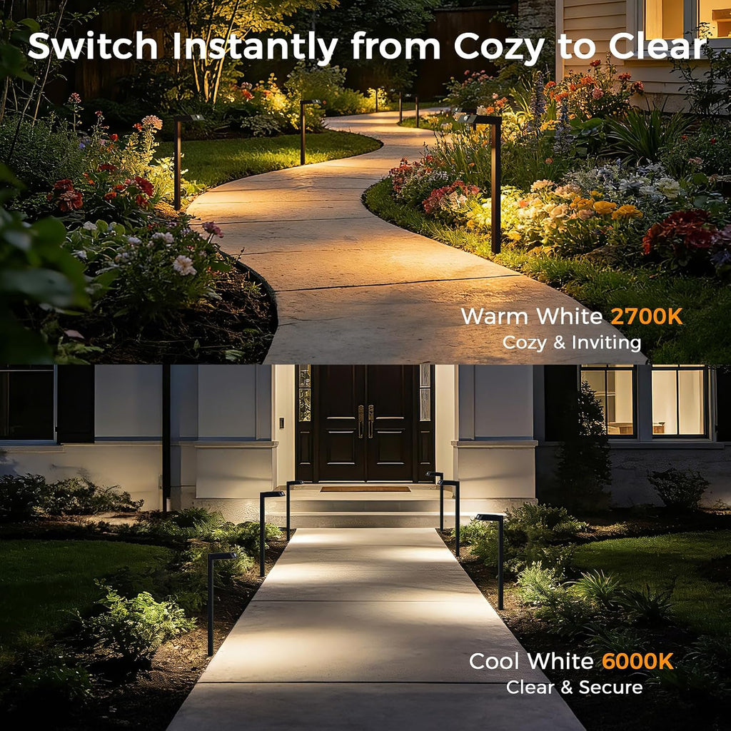 XMCOSY+ Solar Pathway Lights, 4 Pack Metal Motion Sensor Outdoor Lights