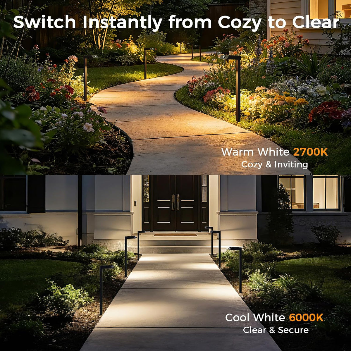 XMCOSY+ Solar Pathway Lights, 4 Pack Metal Motion Sensor Outdoor Lights