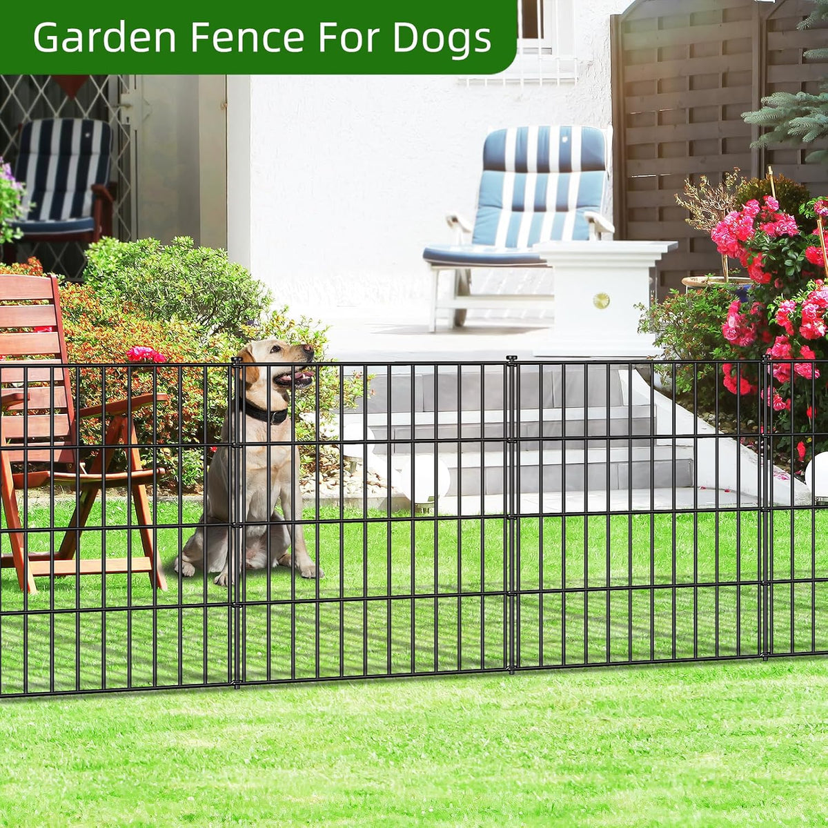 Metal Garden Fence 28 in x 35 ft, Outdoor Dog Fence with Stakes for Yard
