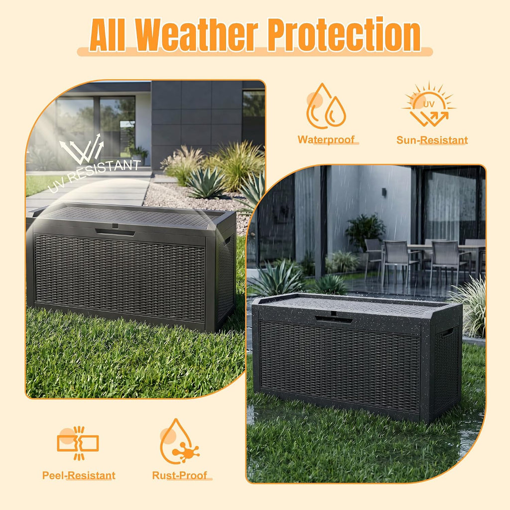 Outdoor Storage Box,100 Gallon Waterproof Resin Patio Deck Box
