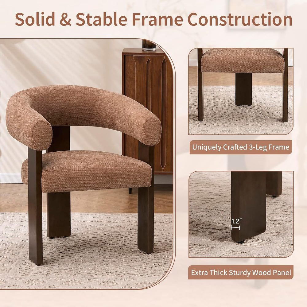 Accent Chairs Set of 2, Barrel Armchair, U-Shaped Backrest, Brown