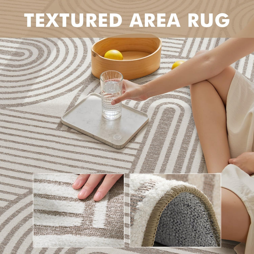 beige neutral 8x10 area rugs textured tufted rugs shown in use