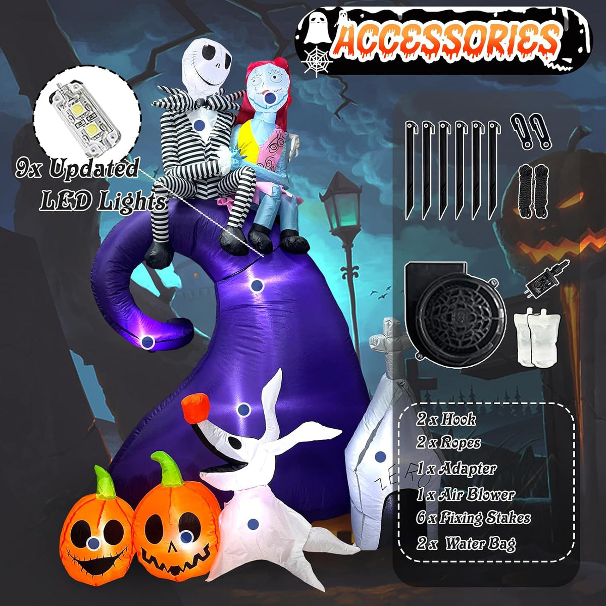 6 FT Halloween Inflatables Outdoor Decoration, Blow Up Yard Decorations with Spooky Skeleton Couple with Ghost Pumpkin and Dog, Built-in LED for Outdoor Inflatable Decor Garden, and Lawn