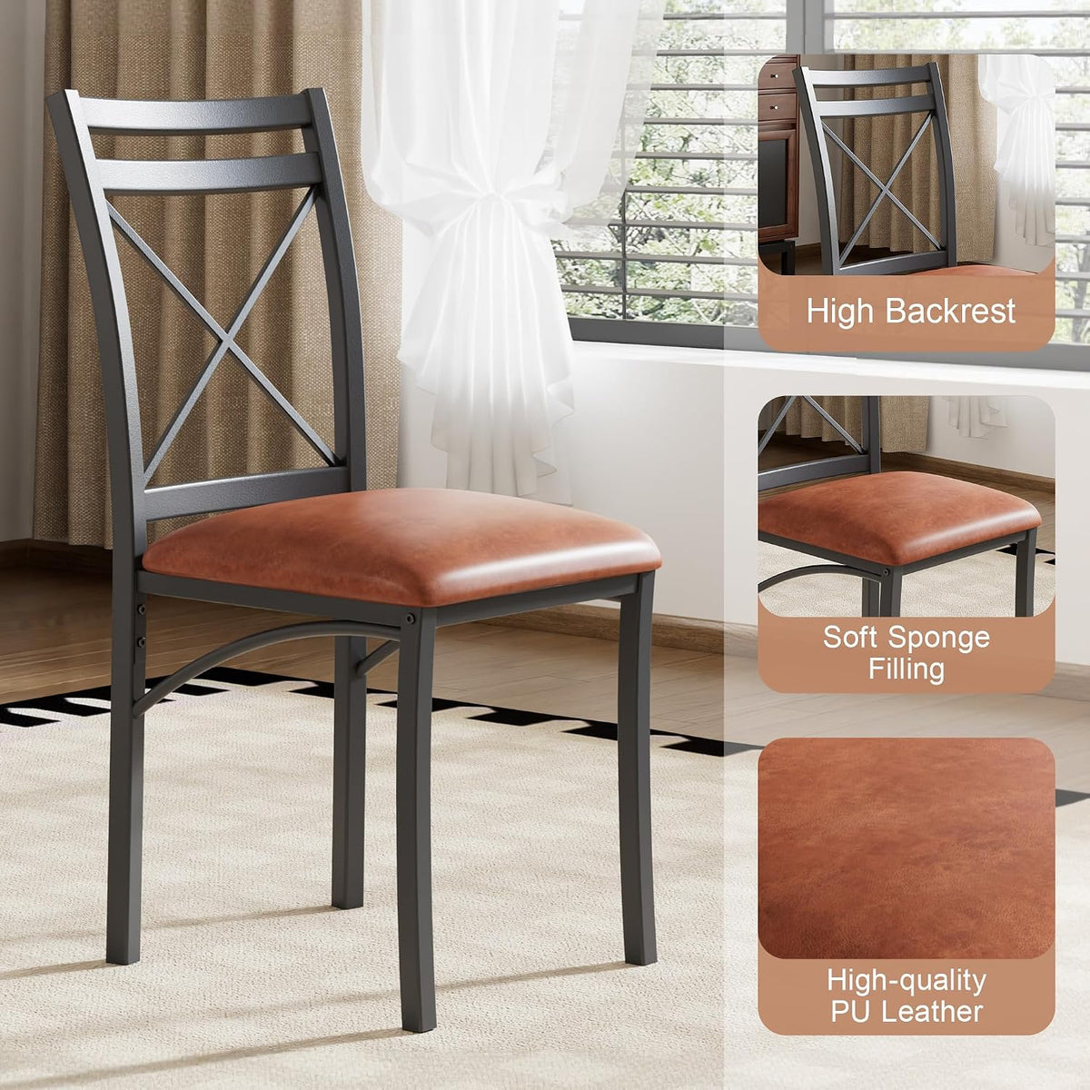 VECELO 5 Piece Dining Table Set for 4 with Chairs, Wood Grain Tabletop, Small Space, Kitchen, Breakfast Nook, Brown