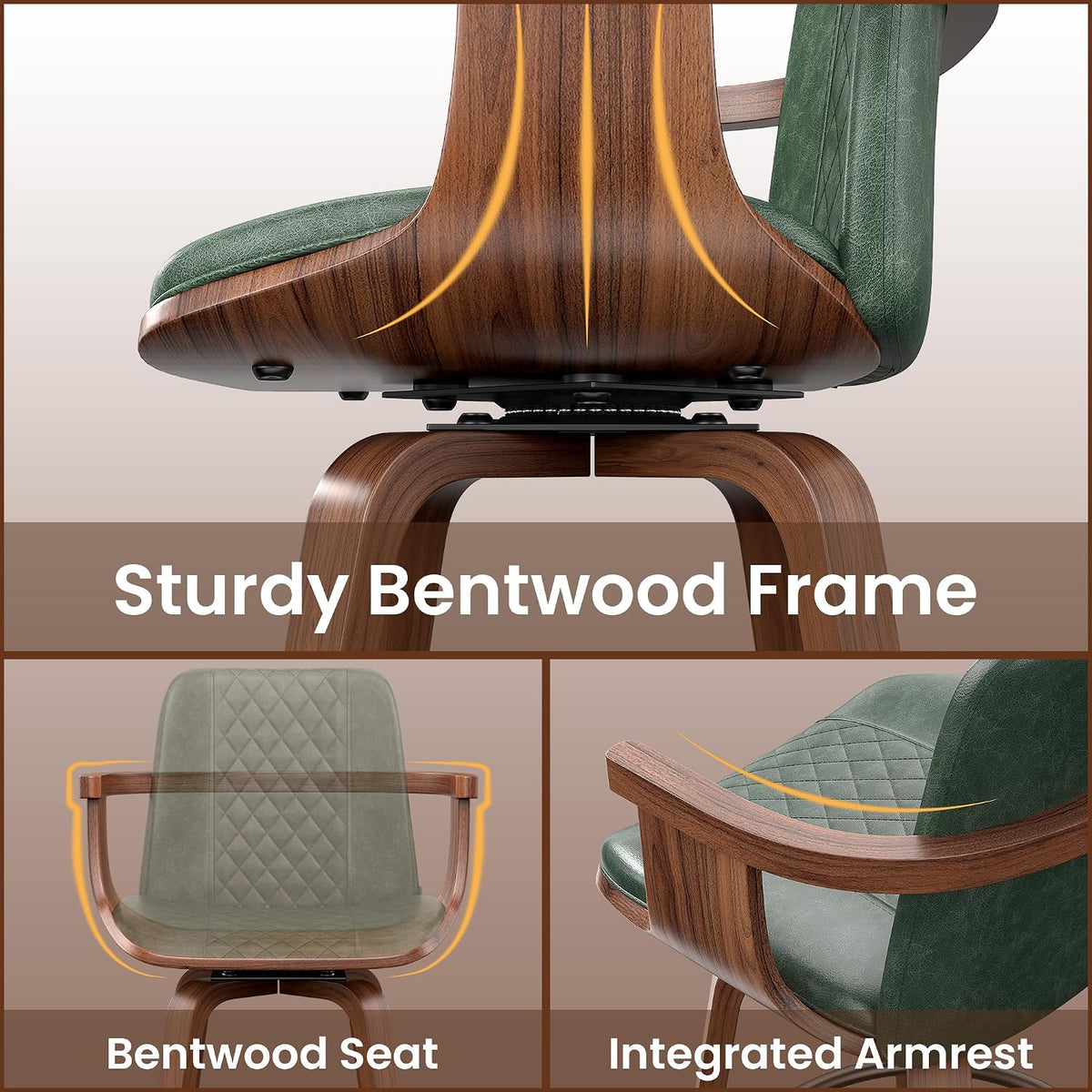 YaFiti Bar Stools Set of 2, 26" Bentwood Counter Stools with Arms, Green