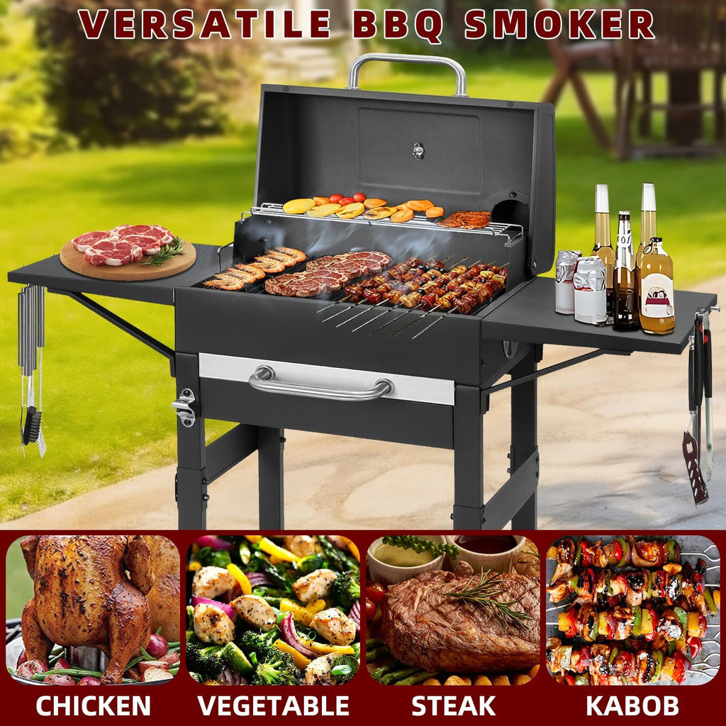 Charcoal Grill with 2 Side Tables 343 Sq.In.for BBQ Outdoor Cooking